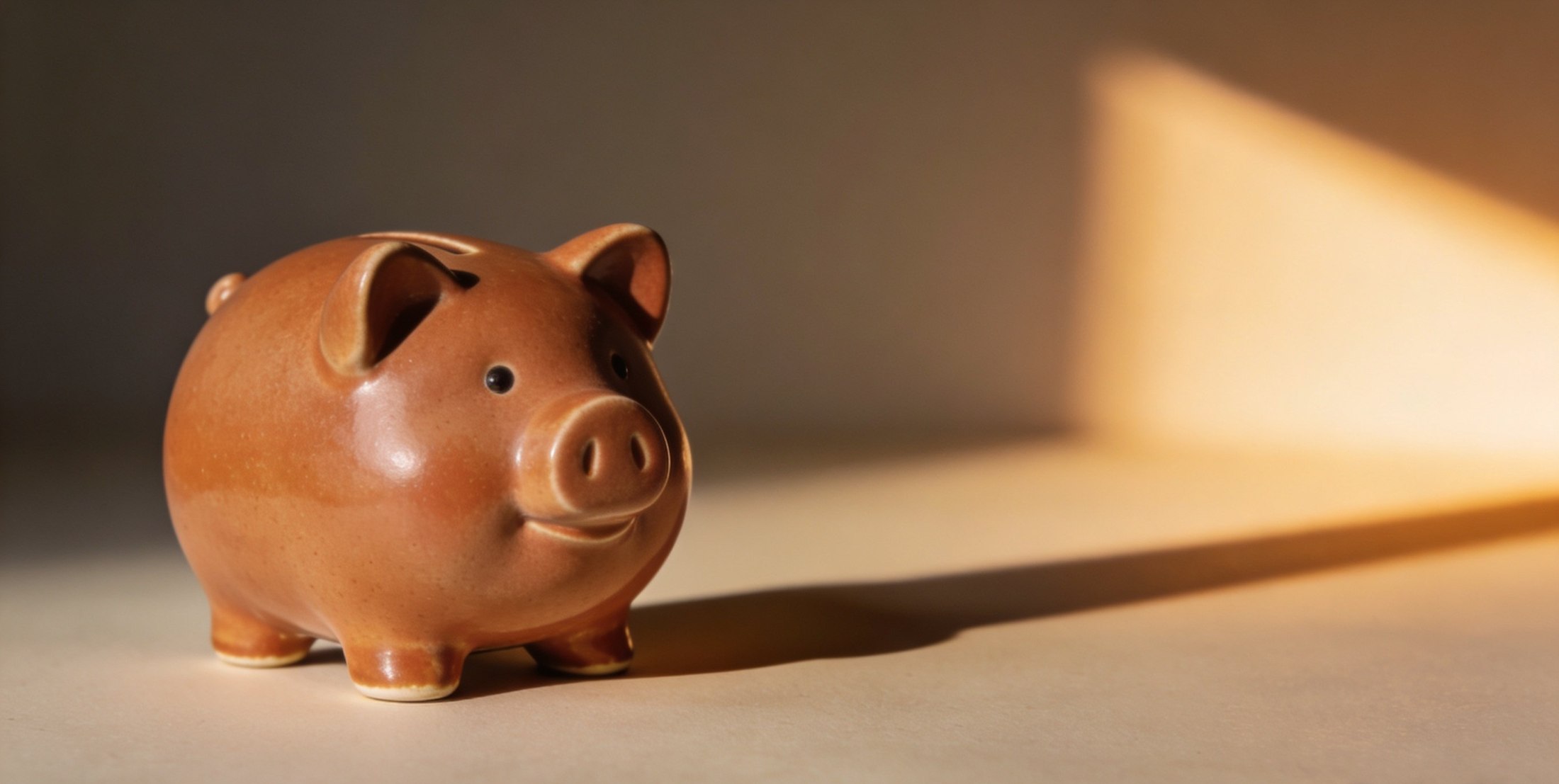 A simple terracotta ceramic piggy bank in soft, warm light, representing resolving a separation affordably and keeping more of what matters.